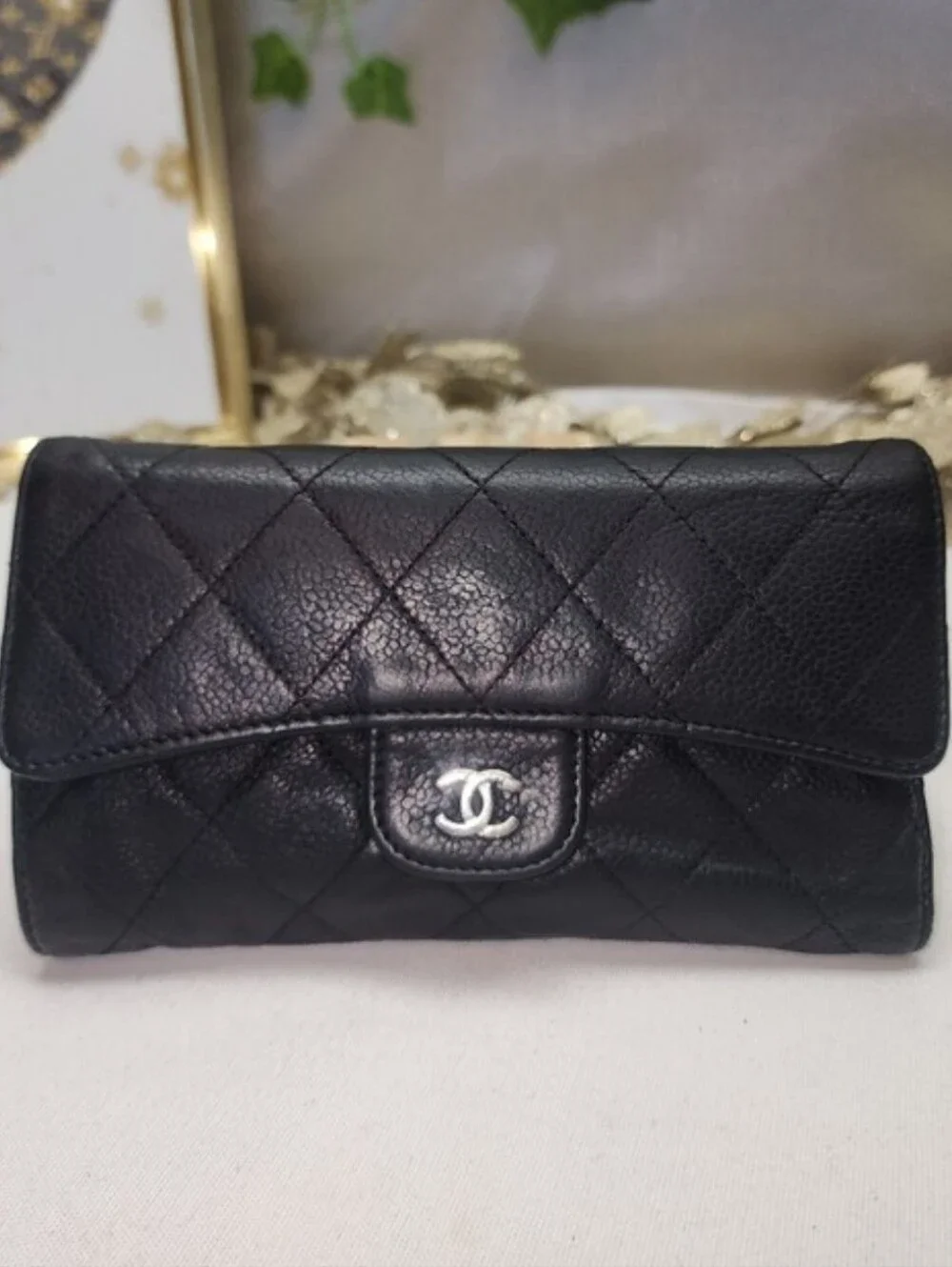 Chanel Caviar Leather Flap Card Wallet W/Dustbag COA & Unbranded Chain AUTHENTIC